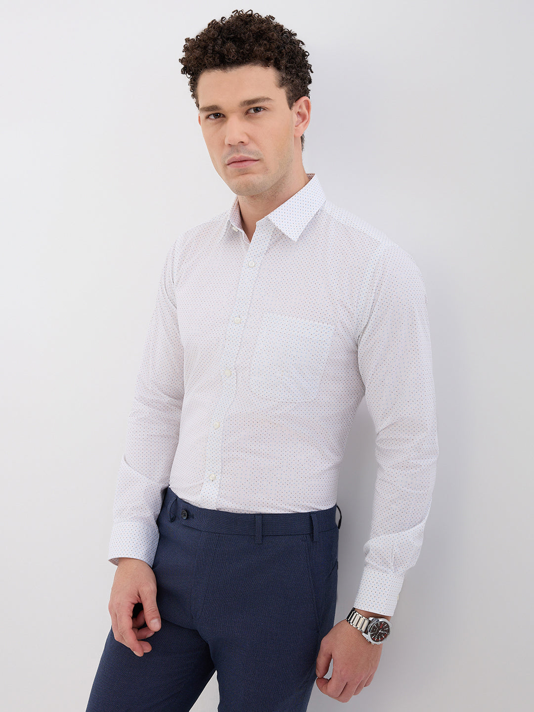 Raymond Men Green Printed Slim Fit Cotton Blend Shirt