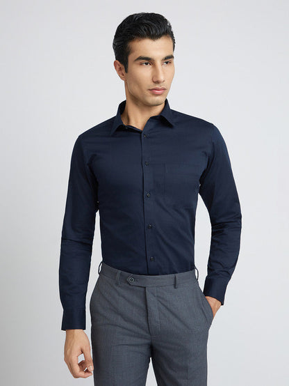 Raymond Blue Solid Slim Fit Cotton Formal Shirt