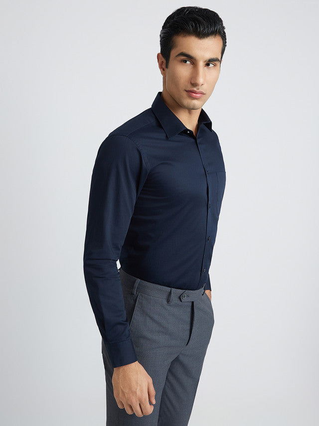 Raymond Blue Solid Slim Fit Cotton Formal Shirt