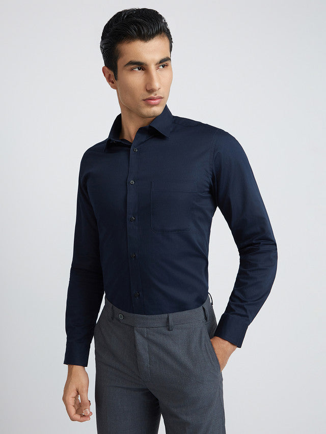 Raymond Blue Solid Slim Fit Cotton Formal Shirt