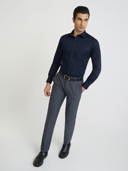 Raymond Blue Solid Slim Fit Cotton Formal Shirt