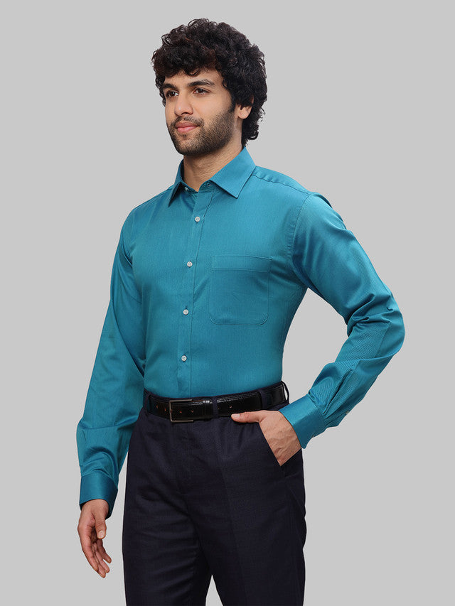 Raymond Men Blue Solid Slim Fit Cotton Shirt