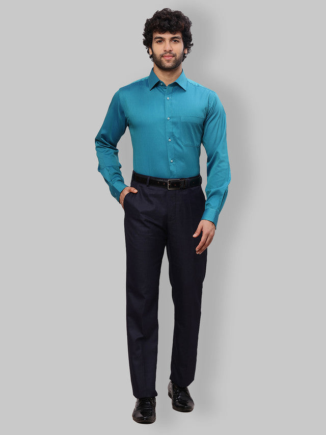 Raymond Men Blue Solid Slim Fit Cotton Shirt