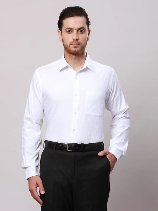 Raymond Men White Slim Fit Structure Cotton Formal Shirt