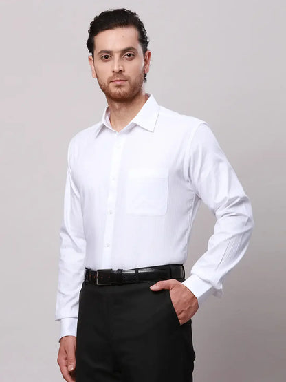 Raymond Men White Slim Fit Structure Cotton Formal Shirt
