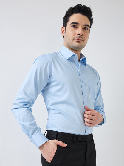 Raymond Men Blue Solid Slim Fit Cotton Formal Shirt