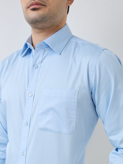 Raymond Men Blue Solid Slim Fit Cotton Formal Shirt