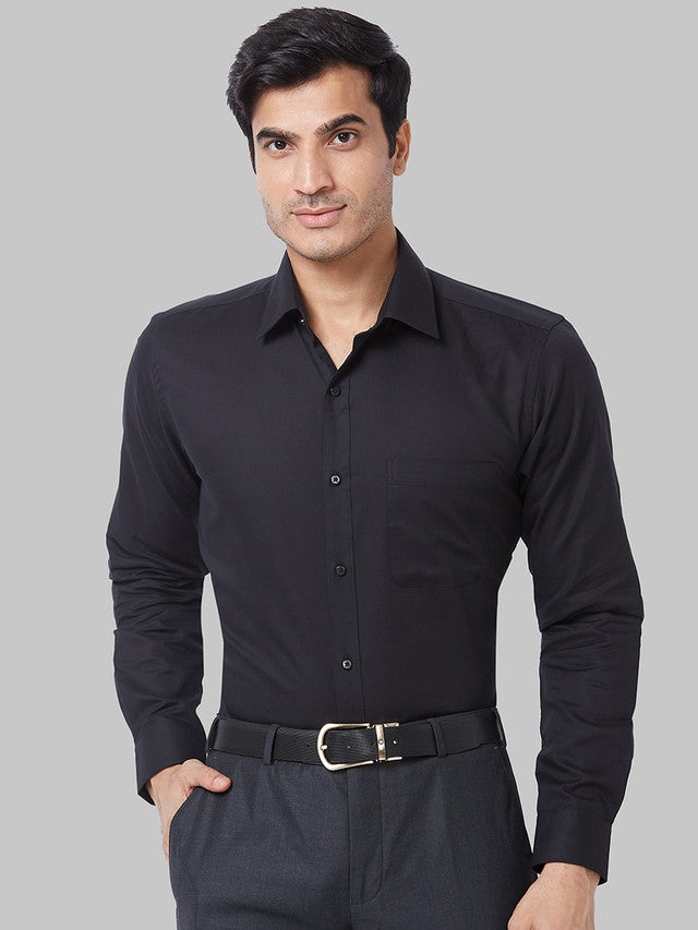 Raymond Black Solid Slim Fit Cotton Formal Shirt