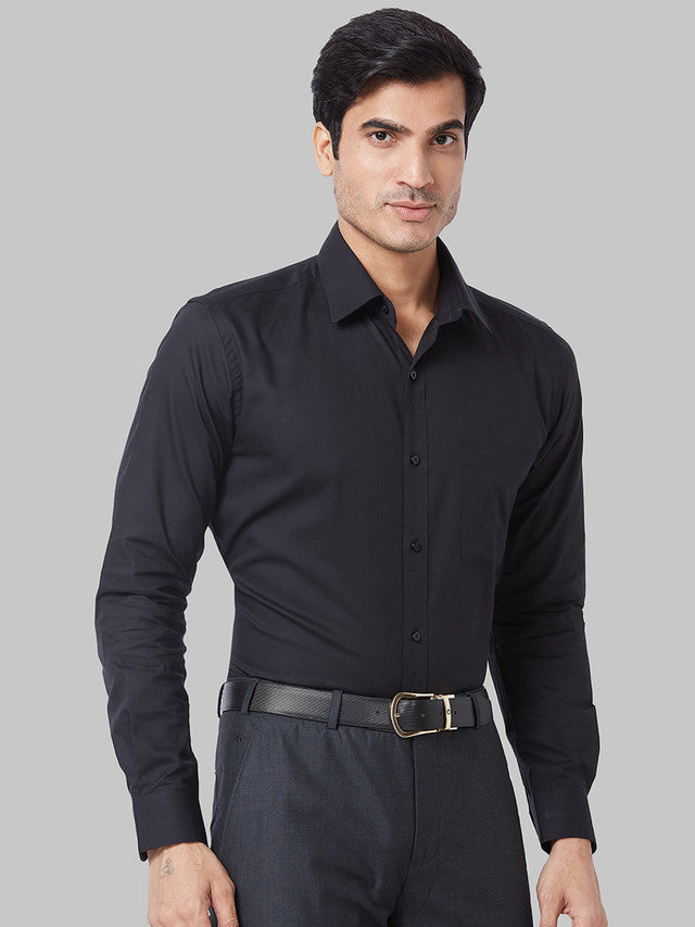 Raymond Black Solid Slim Fit Cotton Formal Shirt