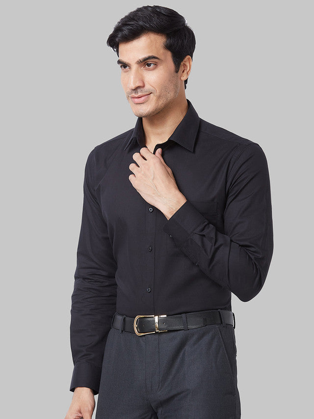 Raymond Black Solid Slim Fit Cotton Formal Shirt
