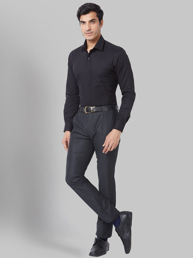 Raymond Black Solid Slim Fit Cotton Formal Shirt