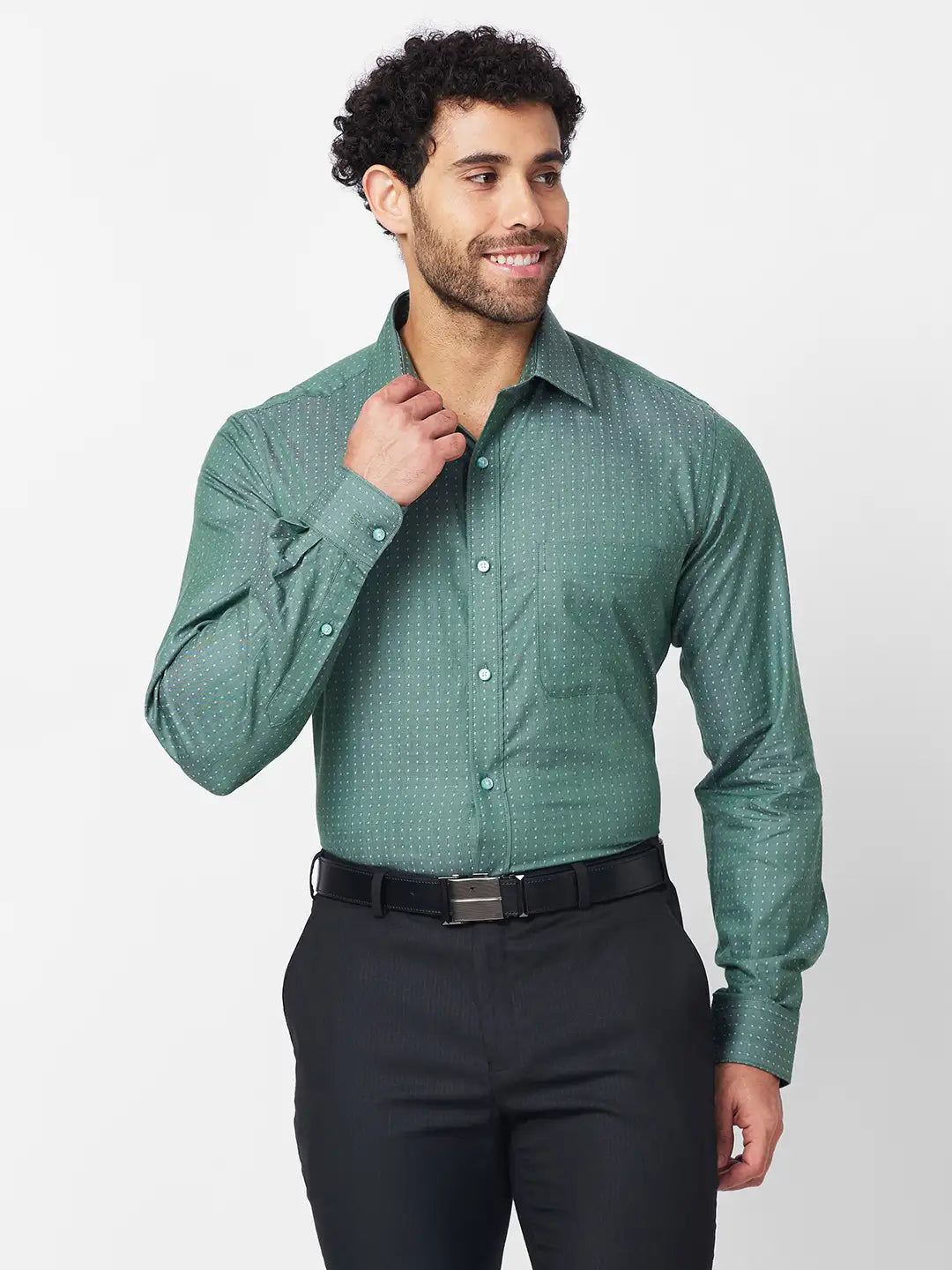 Raymond Men Green Structure Slim Fit Cotton Shirt