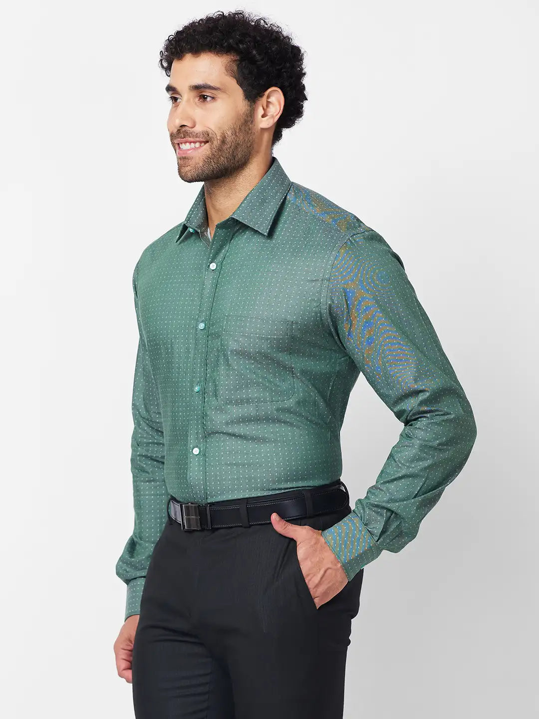 Raymond Men Green Structure Slim Fit Cotton Shirt