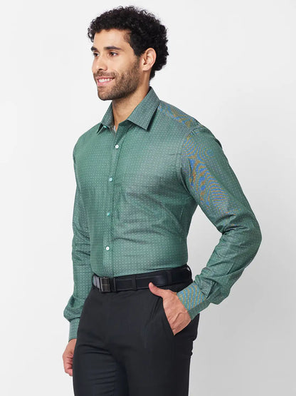 Raymond Men Green Structure Slim Fit Cotton Shirt