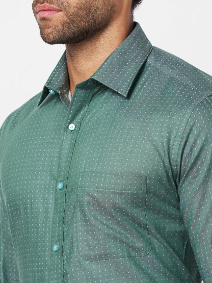 Raymond Men Green Structure Slim Fit Cotton Shirt