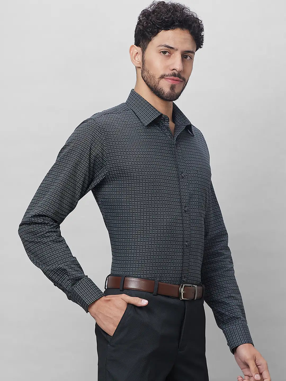 Raymond Men Grey Structure Slim Fit Cotton Shirts