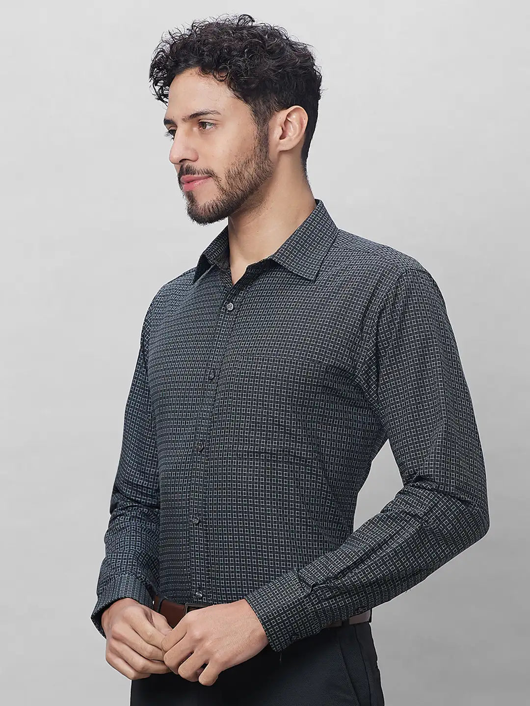 Raymond Men Grey Structure Slim Fit Cotton Shirts