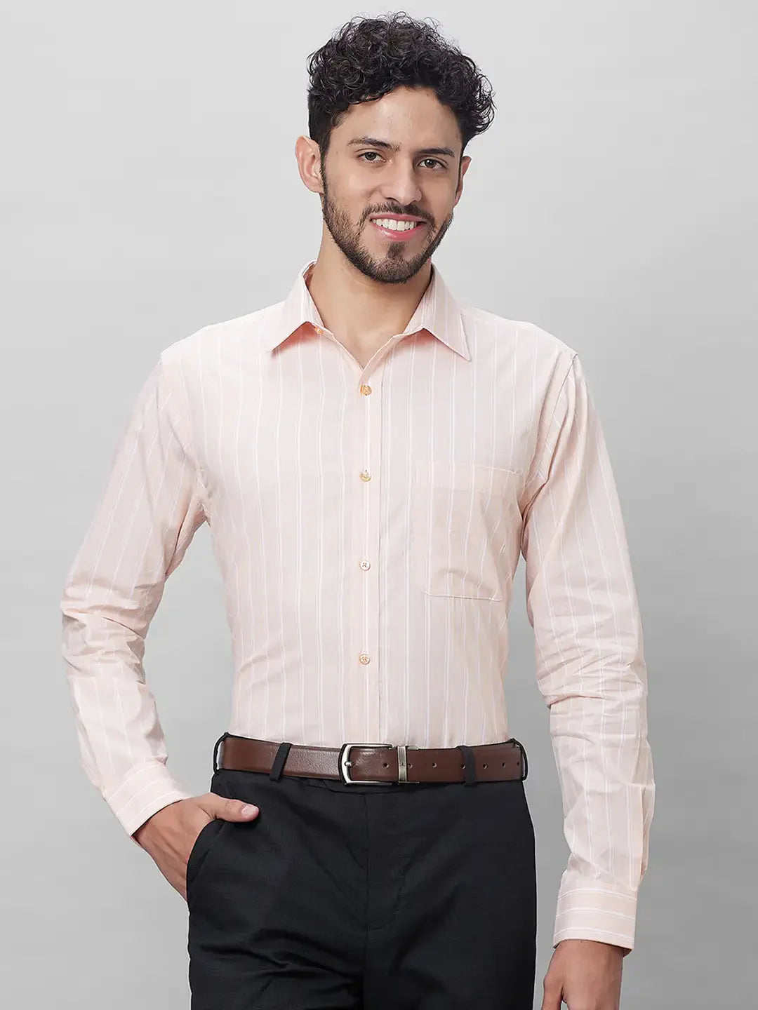 Raymond Men Orange Structure Slim Fit Cotton Shirts