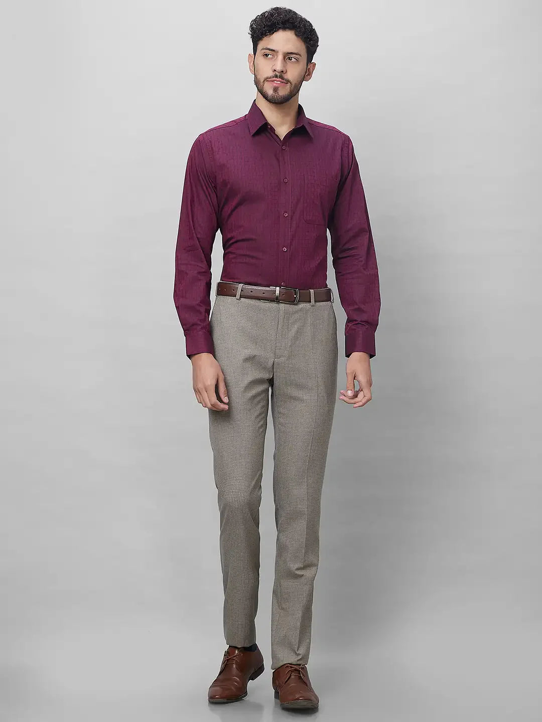 Raymond Men Maroon Structure Slim Fit Cotton Shirts