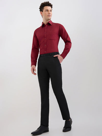 Raymond Men Maroon Structure Slim Fit Cotton Blend Shirt