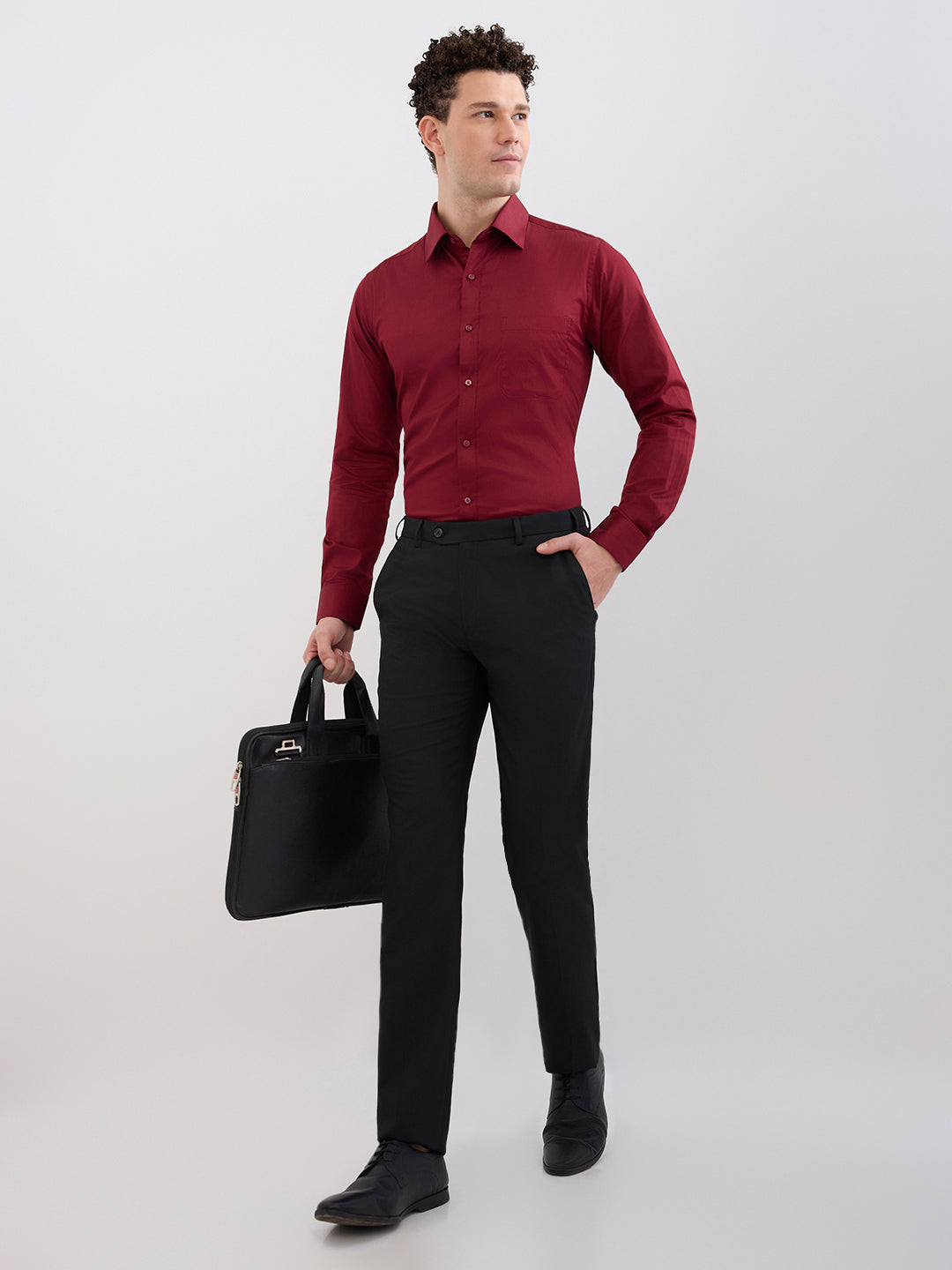 Raymond Men Maroon Structure Slim Fit Cotton Blend Shirt