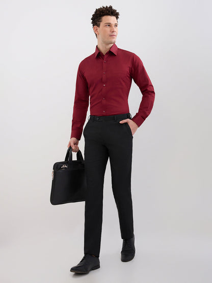 Raymond Men Maroon Structure Slim Fit Cotton Blend Shirt