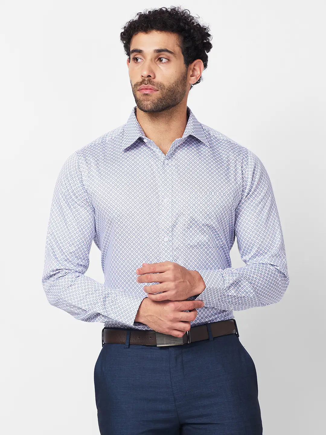 Raymond Men Blue Print Slim Fit Cotton Shirt