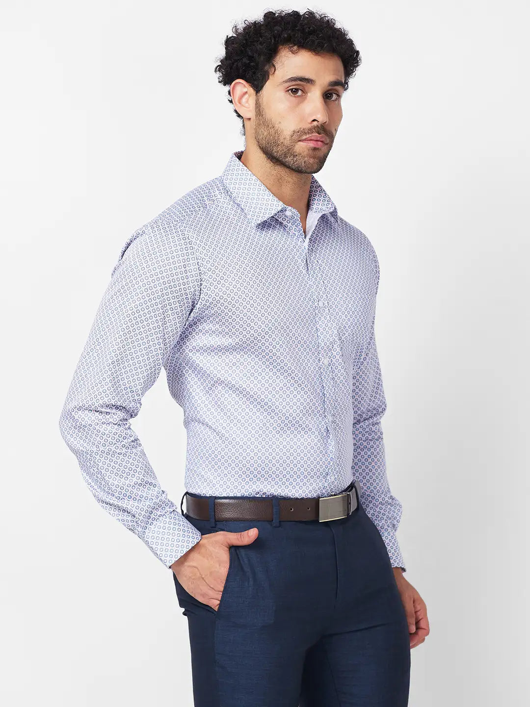 Raymond Men Blue Print Slim Fit Cotton Shirt