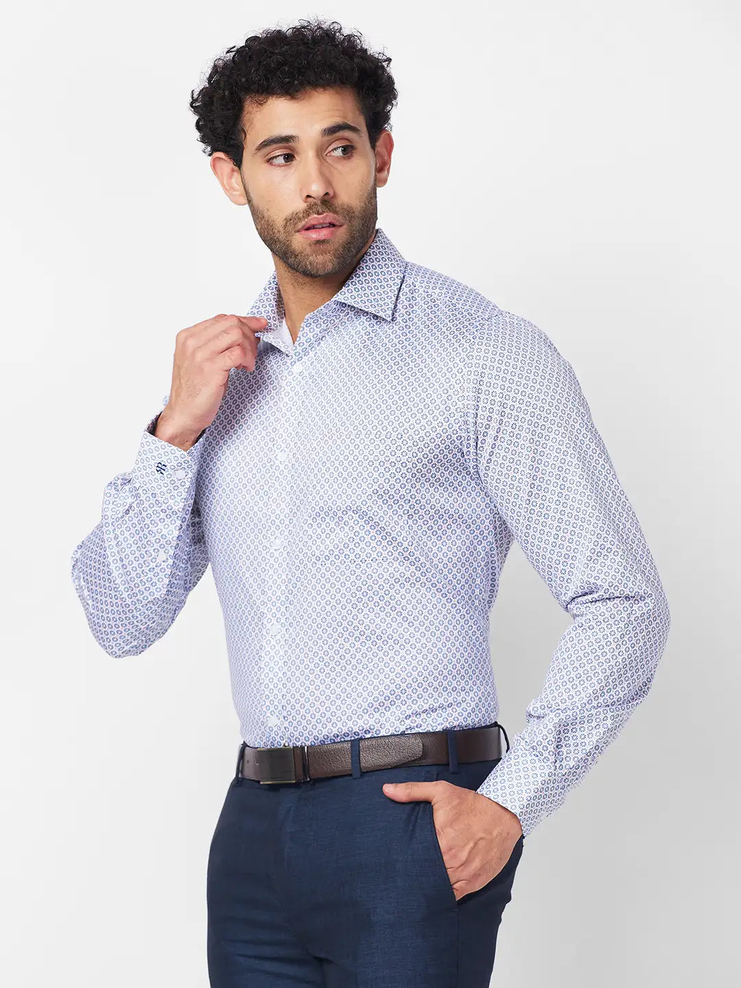 Raymond Men Blue Print Slim Fit Cotton Shirt