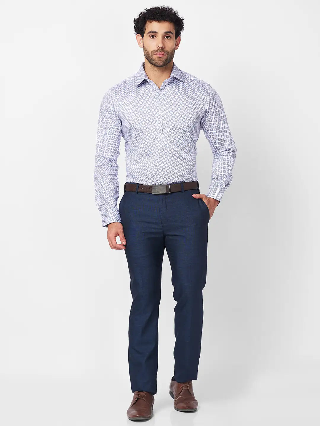 Raymond Men Blue Print Slim Fit Cotton Shirt