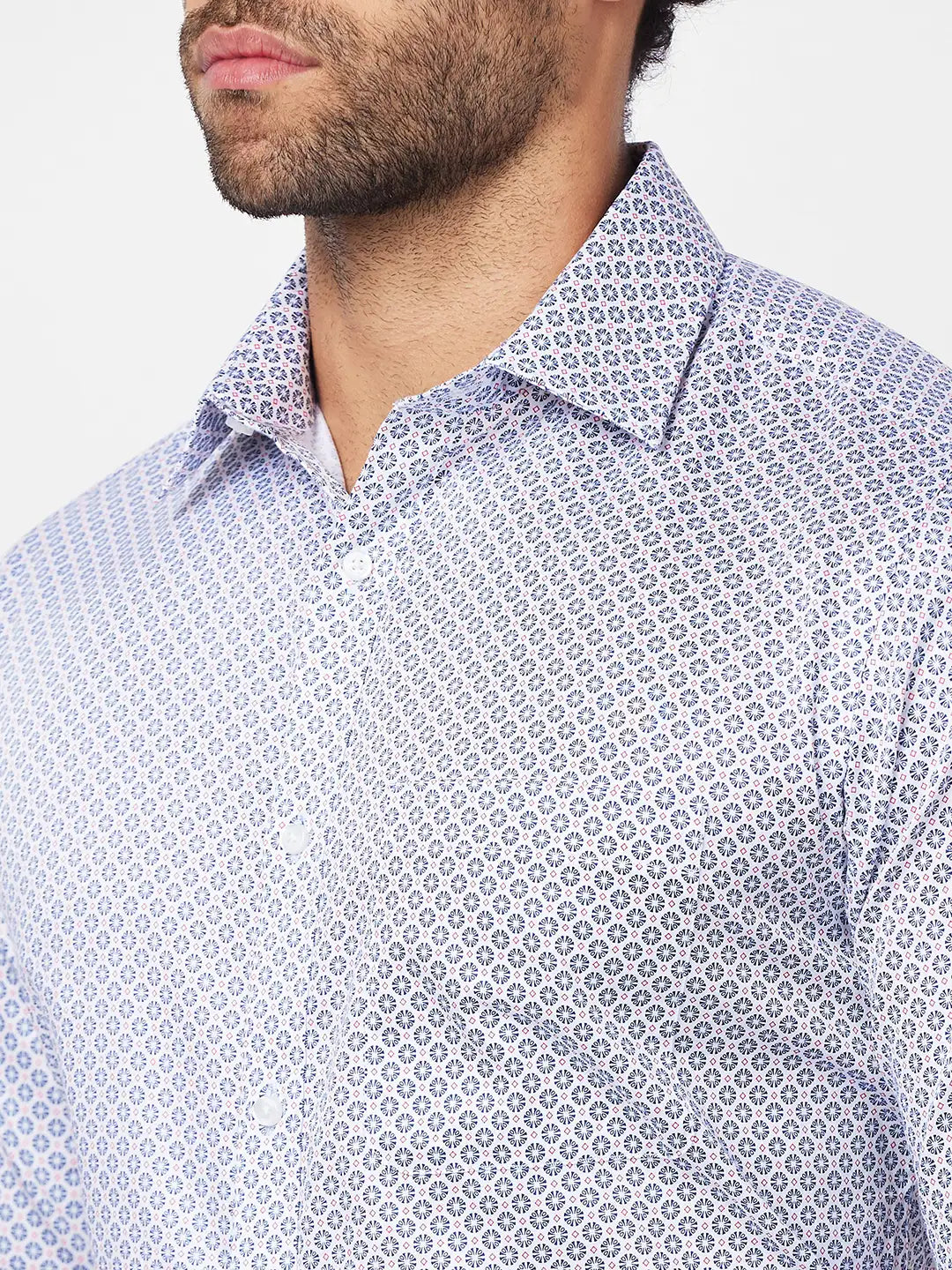 Raymond Men Blue Print Slim Fit Cotton Shirt