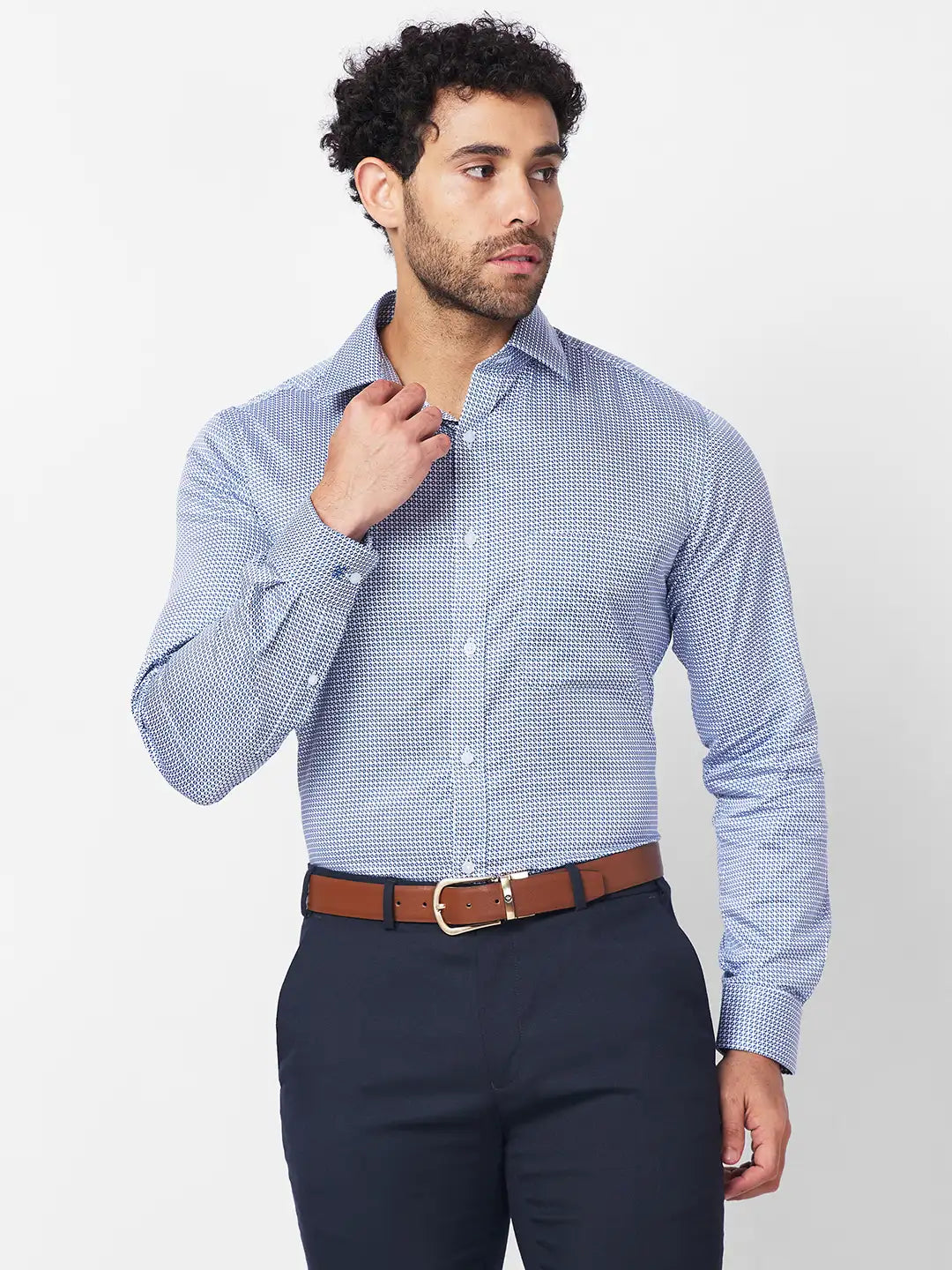 Raymond Men Blue Print Slim Fit Cotton Shirt