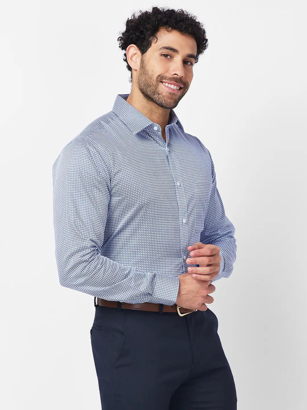Raymond Men Blue Print Slim Fit Cotton Shirt