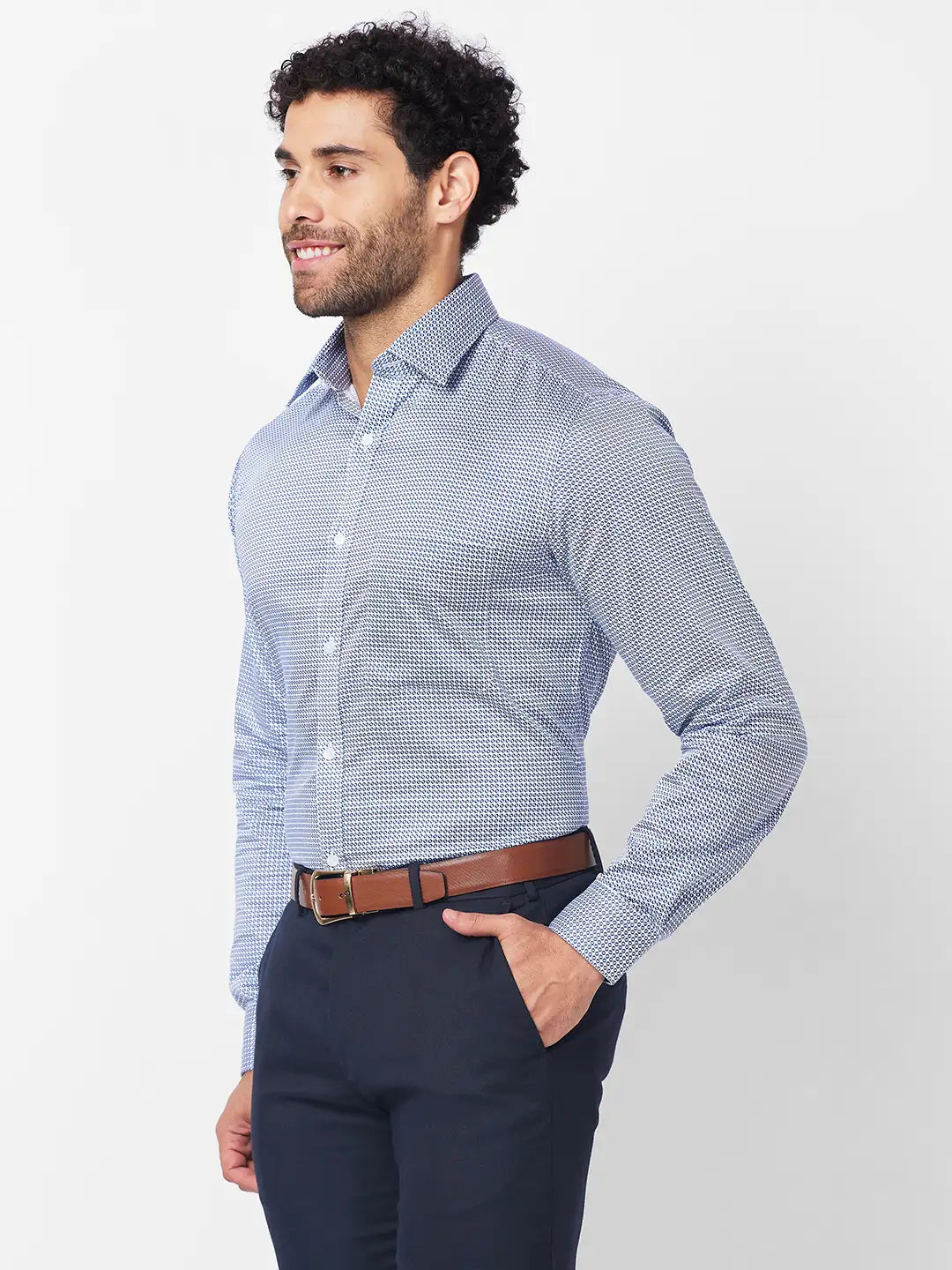Raymond Men Blue Print Slim Fit Cotton Shirt