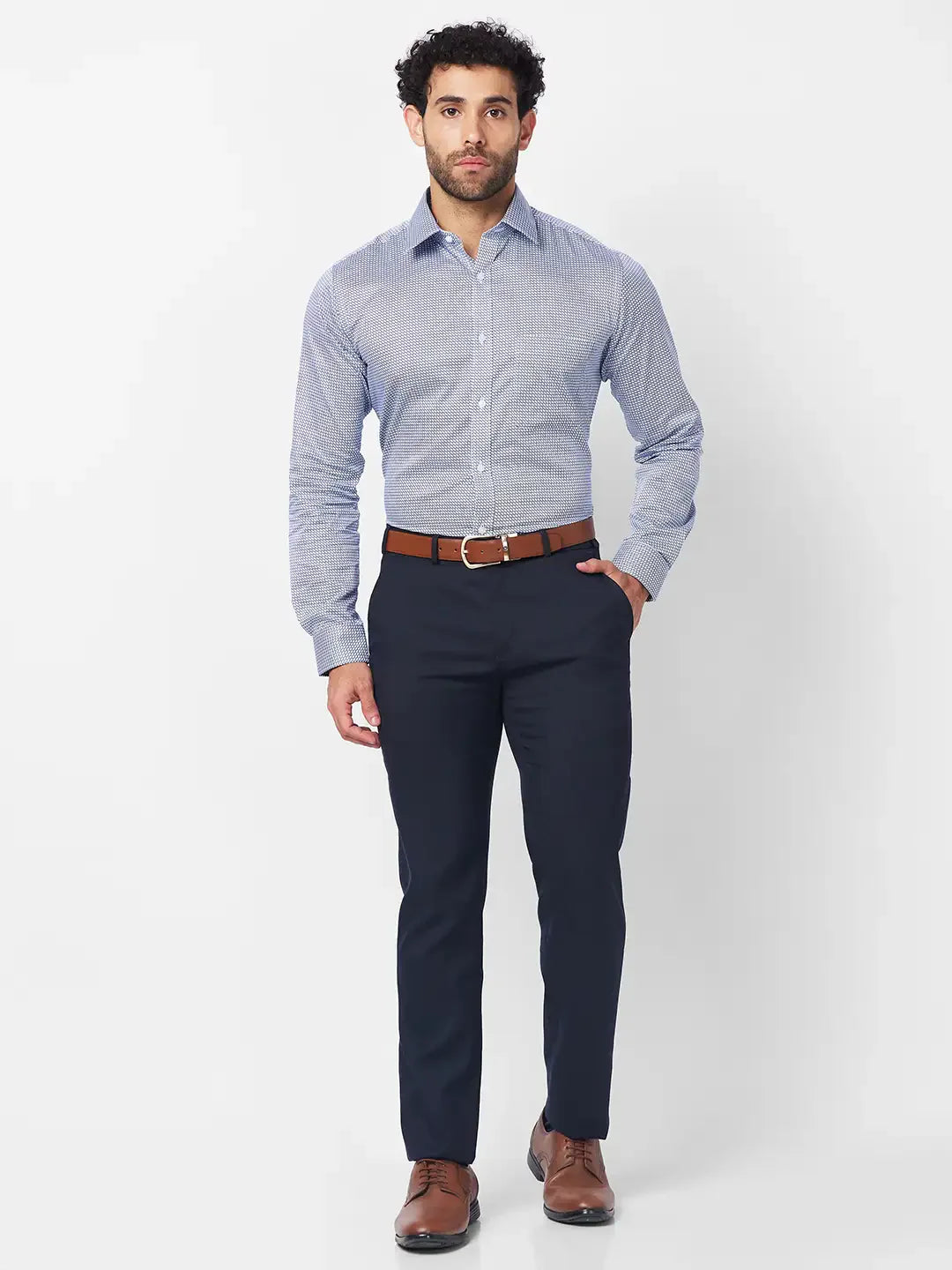 Raymond Men Blue Print Slim Fit Cotton Shirt