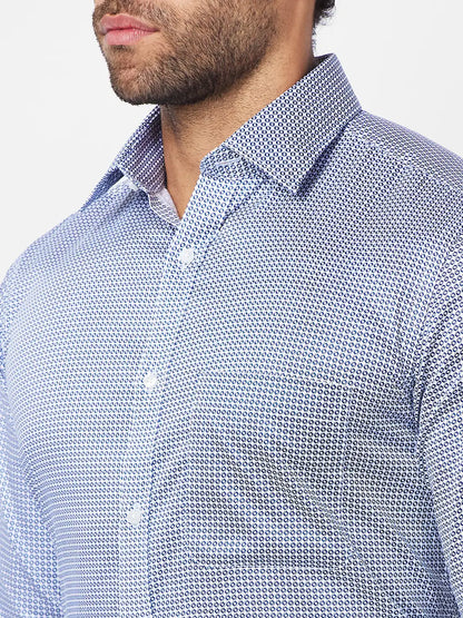 Raymond Men Blue Print Slim Fit Cotton Shirt
