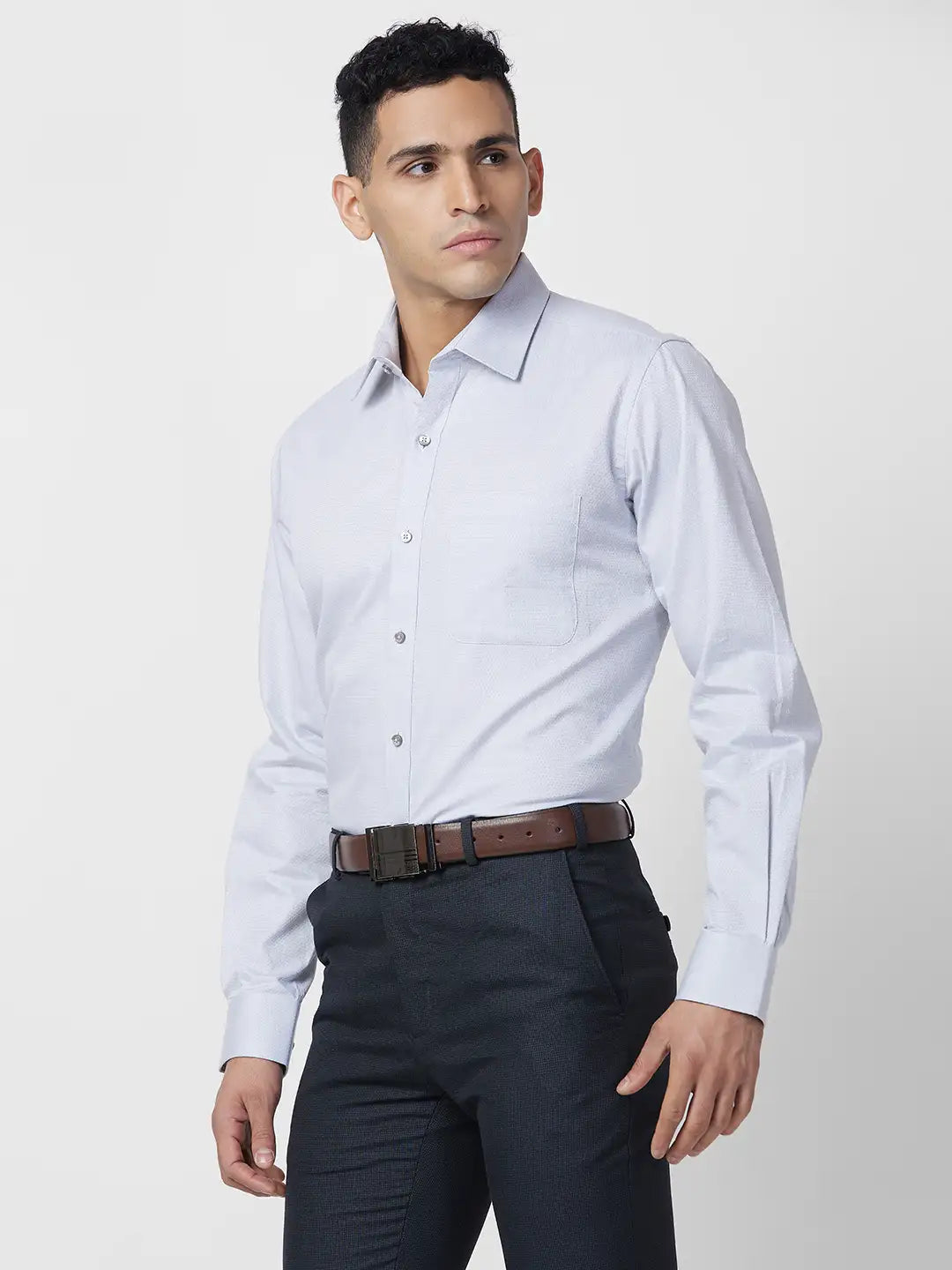Raymond Men Grey Structure Regular Fit Cotton Shirt
