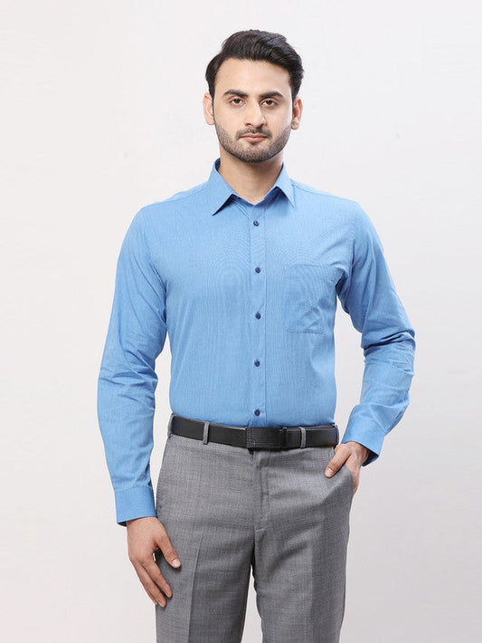 Raymond Men Blue Solid Slim Fit Cotton Shirt