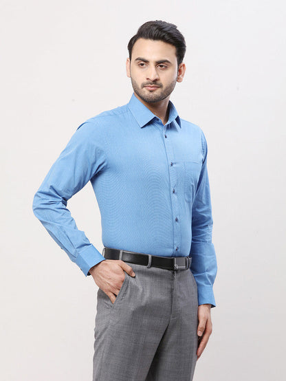 Raymond Men Blue Solid Slim Fit Cotton Shirt