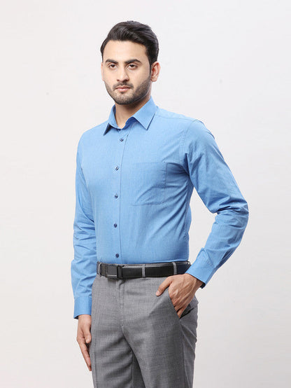 Raymond Men Blue Solid Slim Fit Cotton Shirt