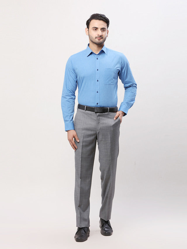 Raymond Men Blue Solid Slim Fit Cotton Shirt