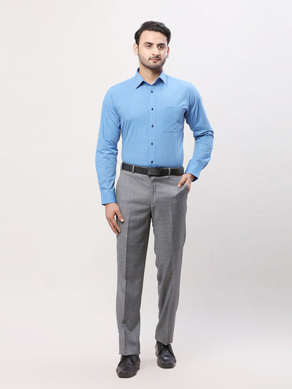 Raymond Men Blue Solid Slim Fit Cotton Shirt