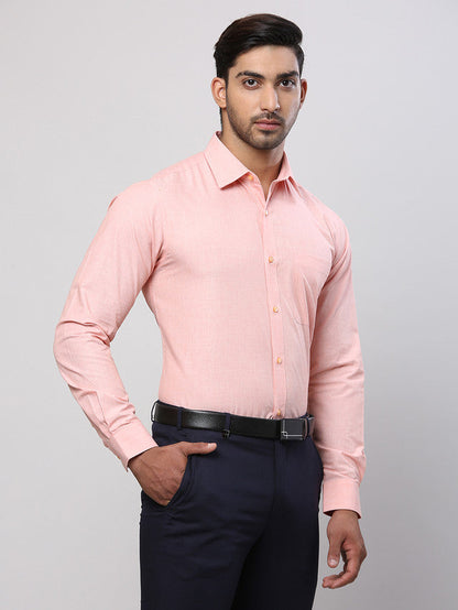 Raymond Orange Solid Slim Fit Cotton Formal Shirt