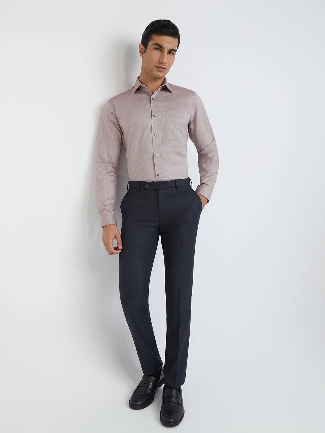 Raymond Brown Solid Slim Fit Full Sleeve Cotton Shirt