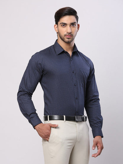 Raymond Blue Printed Slim Fit Cotton Formal Shirt
