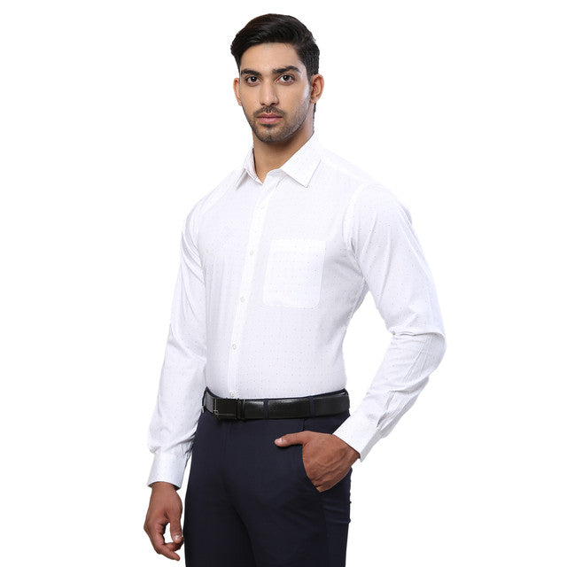 Raymond Men White Printed Slim Fit Cotton Shirt