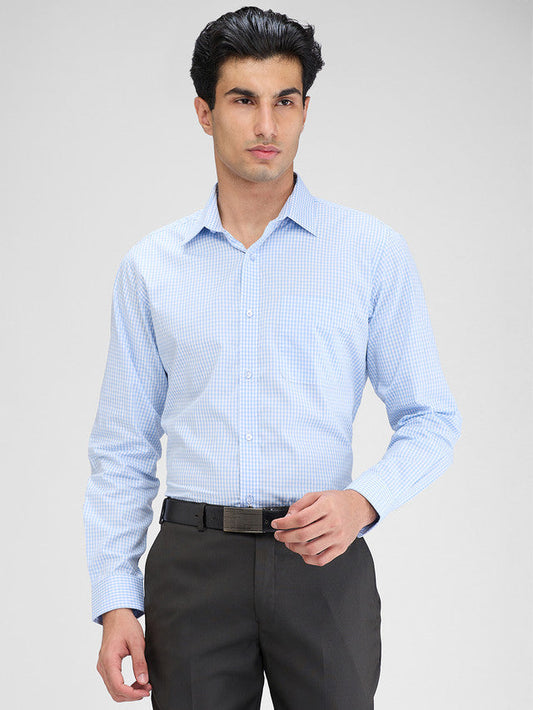 Raymond Blue Checks Slim Fit Full Sleeve Cotton Shirt