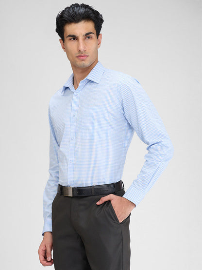 Raymond Blue Checks Slim Fit Full Sleeve Cotton Shirt