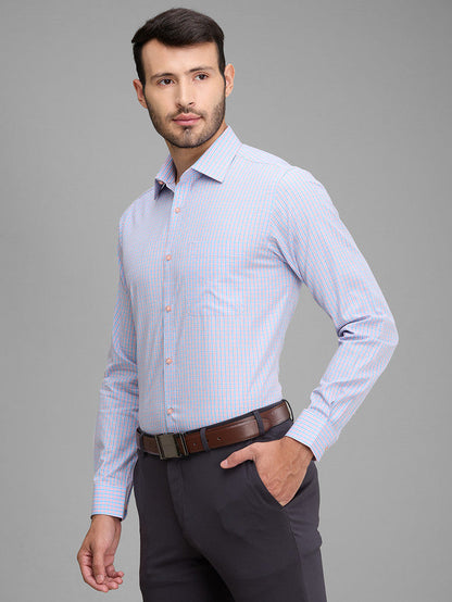 Raymond Men Blue Checks Cotton Formal Shirt