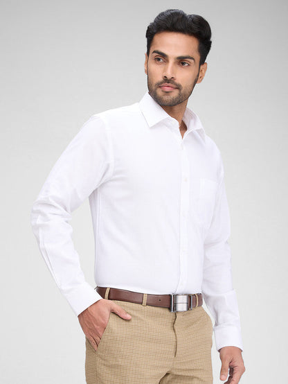 Raymond White Structure Slim Fit Full Sleeve Cotton Shirt